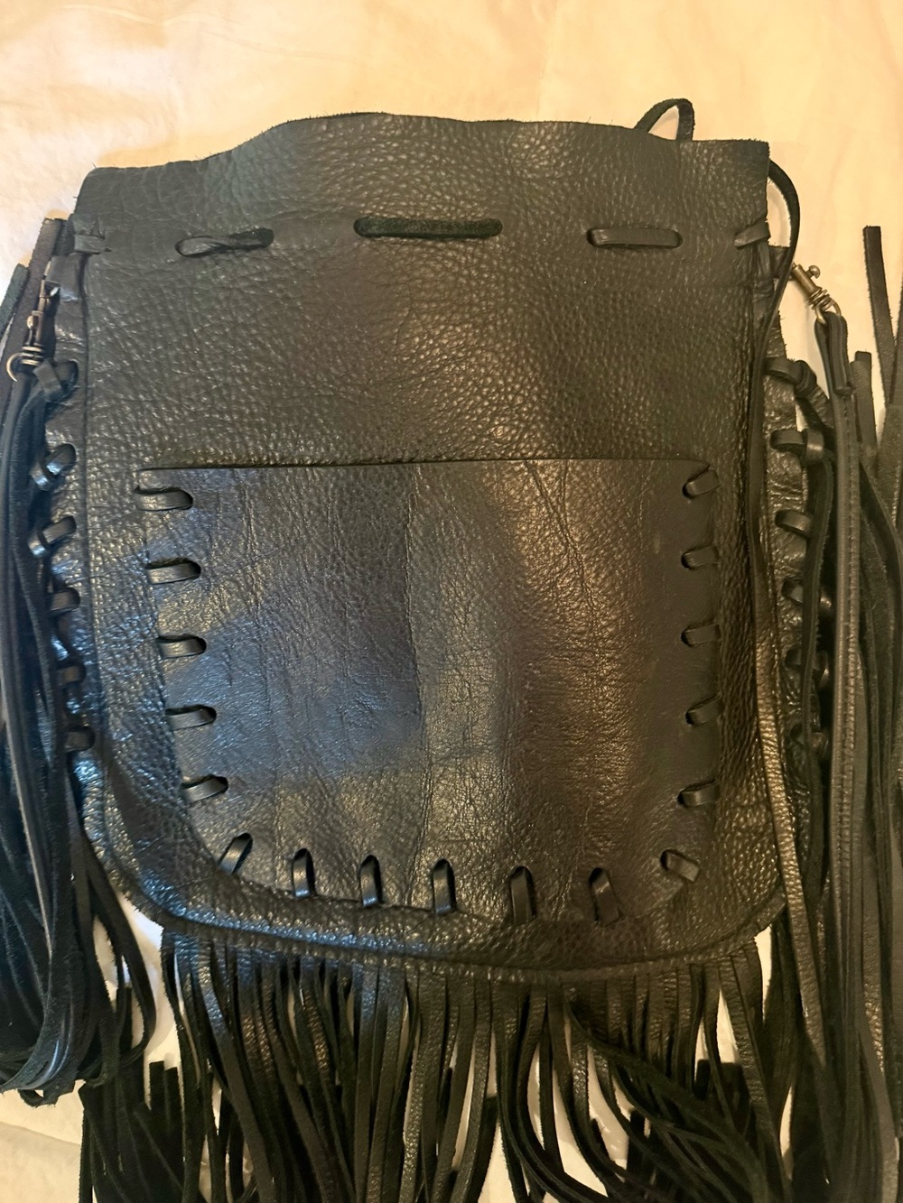 McFadin Black Leather Fringe Crossbody Bag - Picture 4 of 5